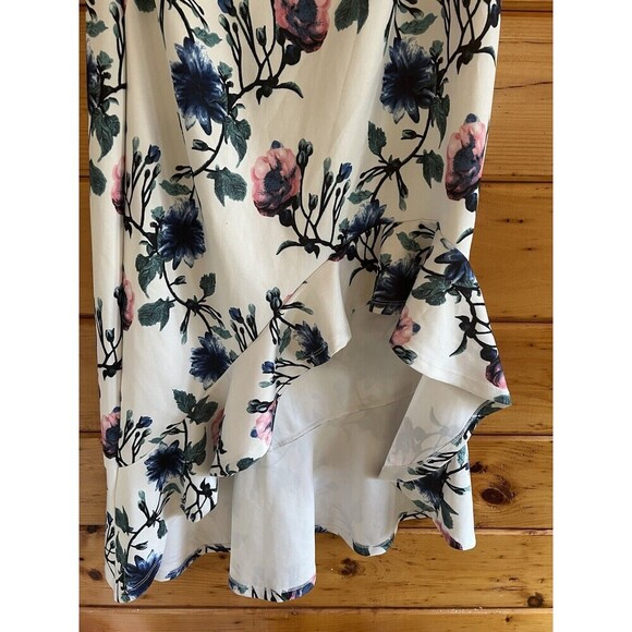 Venus Off Shoulder Dress Women's 1Xb Beige Multi-Floral Polyester High-Low Hem - Picture 4 of 7